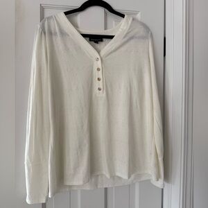 Women’s Fortune + Ivy Cream Henley Blouse XL Button Sleeve Soft Stretch Top